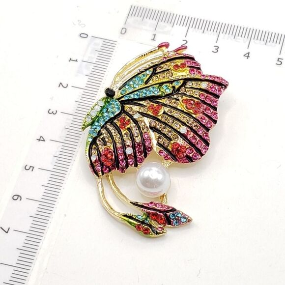 Brand New Rainbow Colour Rhinestone Butterfly Brooch Pin - Picture 4 of 4